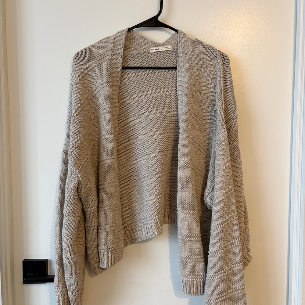 Pull&Bear Chunky Open Cardigan in Light Taupe
